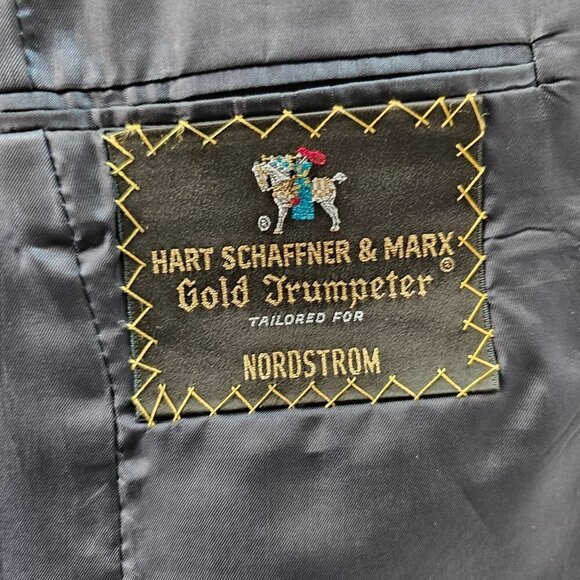 Hart Schaffner Marx Gold Trumpeter 2 Button Sport Coat 3.5" Notch Lapel 38R Navy - Picture 3 of 11